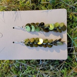 Buy 2 Pairs/Get 1 Free Handmade Iridescent Green & Gold Disc Dangle Earrings